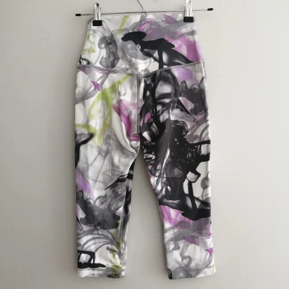 Lululemon Align Leggings High Rise 17" Crop Throwback Print White Green Purple 4 - Picture 4 of 15